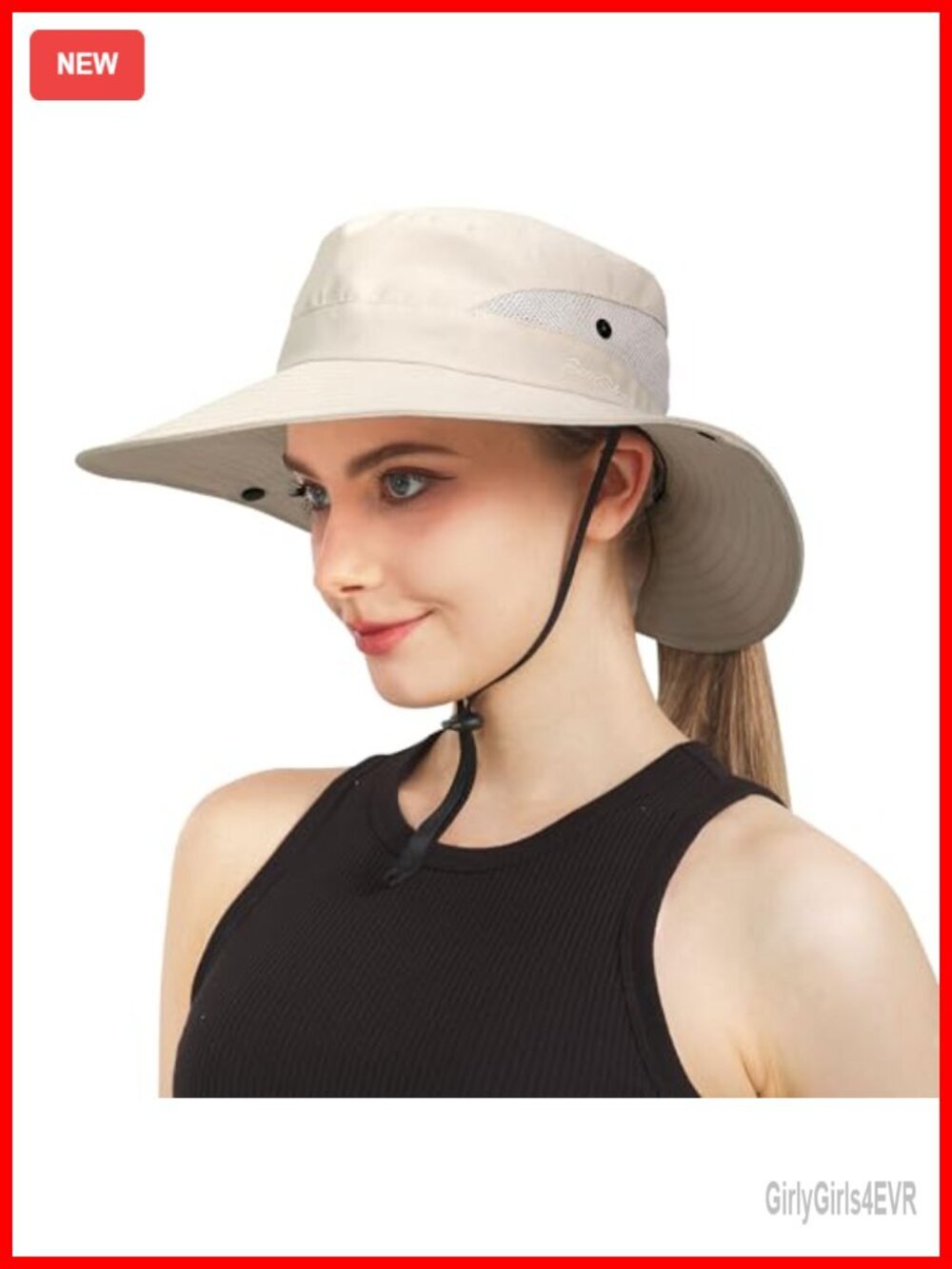 Wide Brim UPF 50 Sun Hat with Ponytail Hole Adjustable Drawstring Foldable